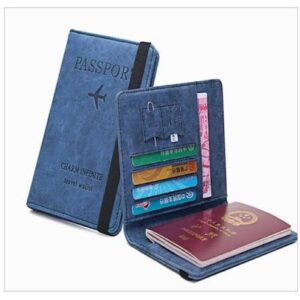 PU Leather Travel Passport Wallet & Card Holder(Blue)