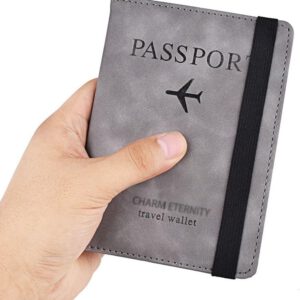 PU Leather Travel Passport Wallet & Card Holder (Grey)