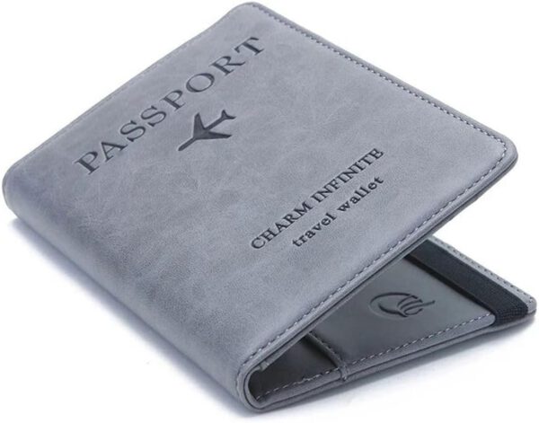 PU Leather Travel Passport Wallet & Card Holder (Grey) — image 3