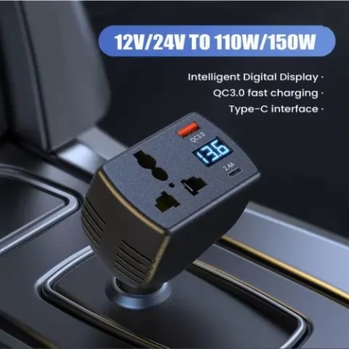 150W Car Power Inverter DC 12V to AC 220V – Auto Voltage Converter with USB Car Charger — image 3