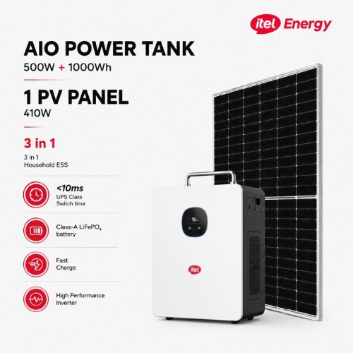 itel Energy 500W Inverter + 1000Wh LiFePO4 Battery Power Tank with 410W Solar Panel – All-in-One Solar Power System — image 1
